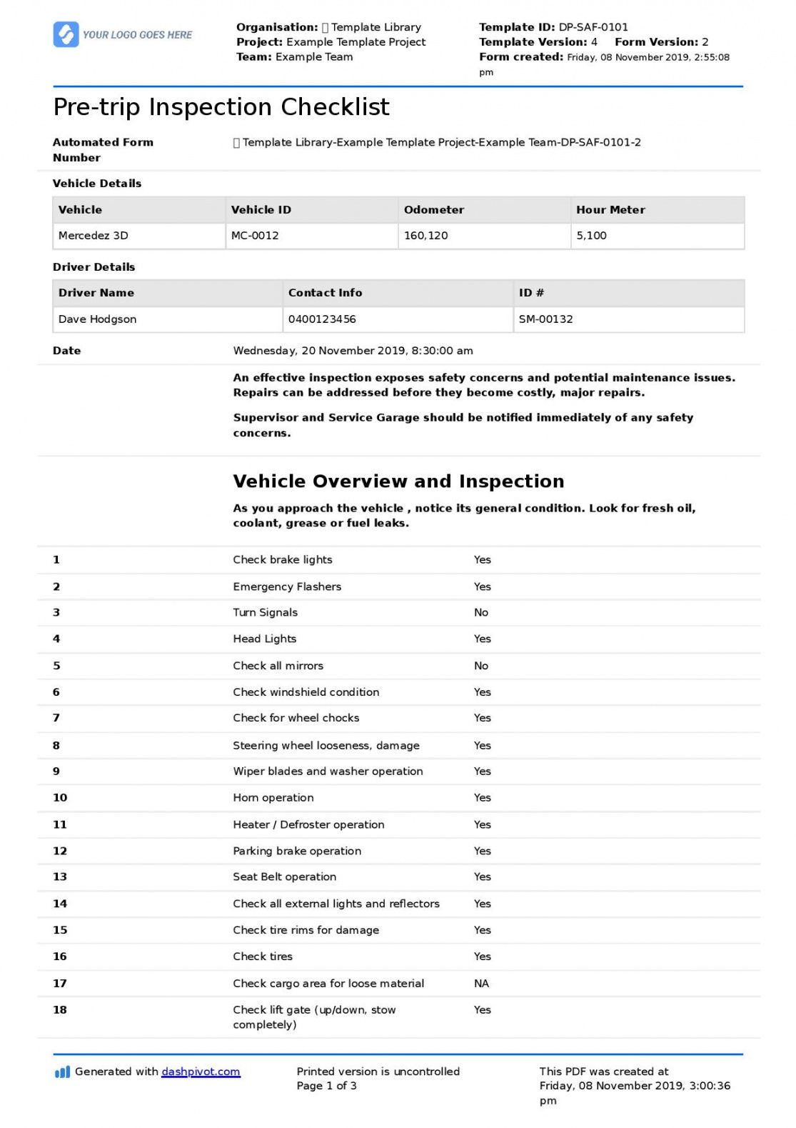 editable truck driver pre trip inspection checklist free editable truck maintenance checklist template pdf
