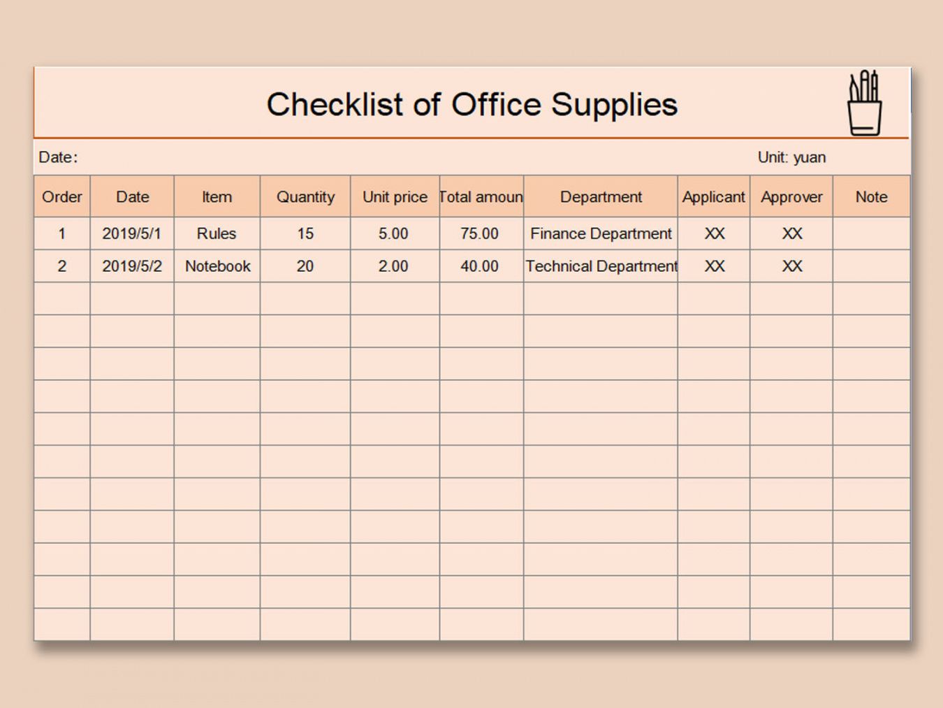 Office Supply Checklist Template Excel