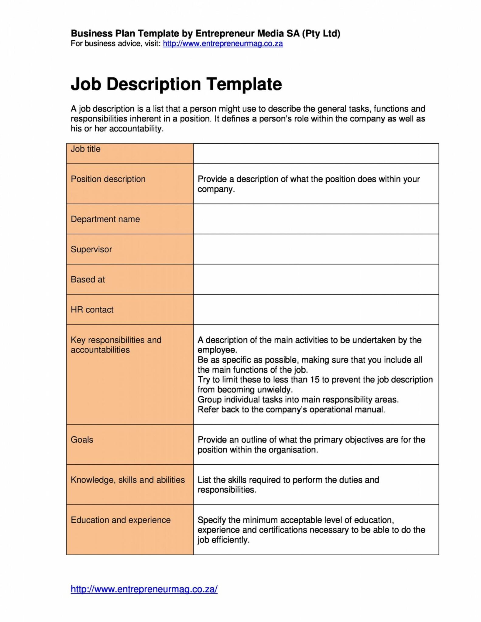 Free 47 Job Description Templates & Examples ᐅ Templatelab Professional