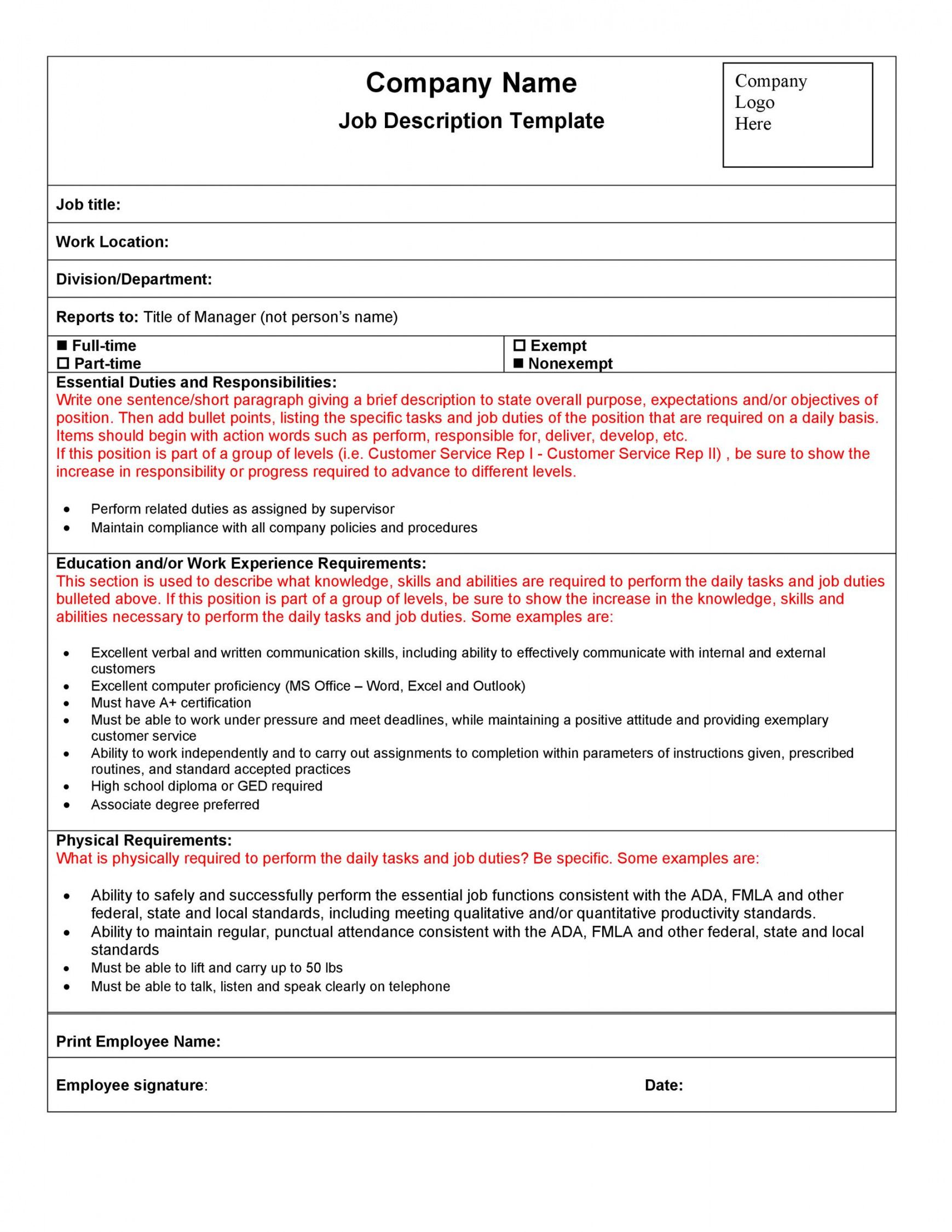 free 47 job description templates &amp; examples ᐅ templatelab simple job description template pdf