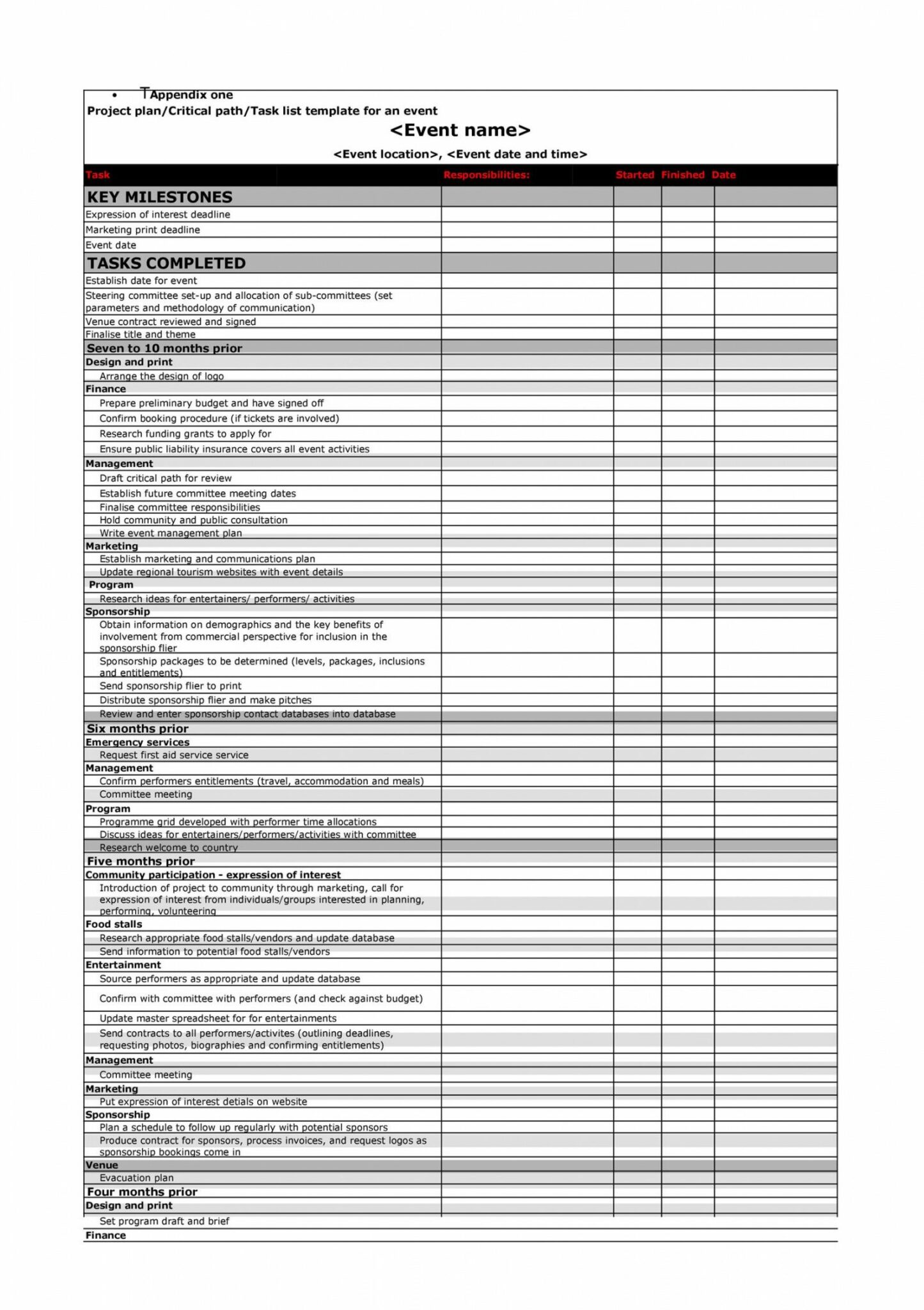 sport event management plan template