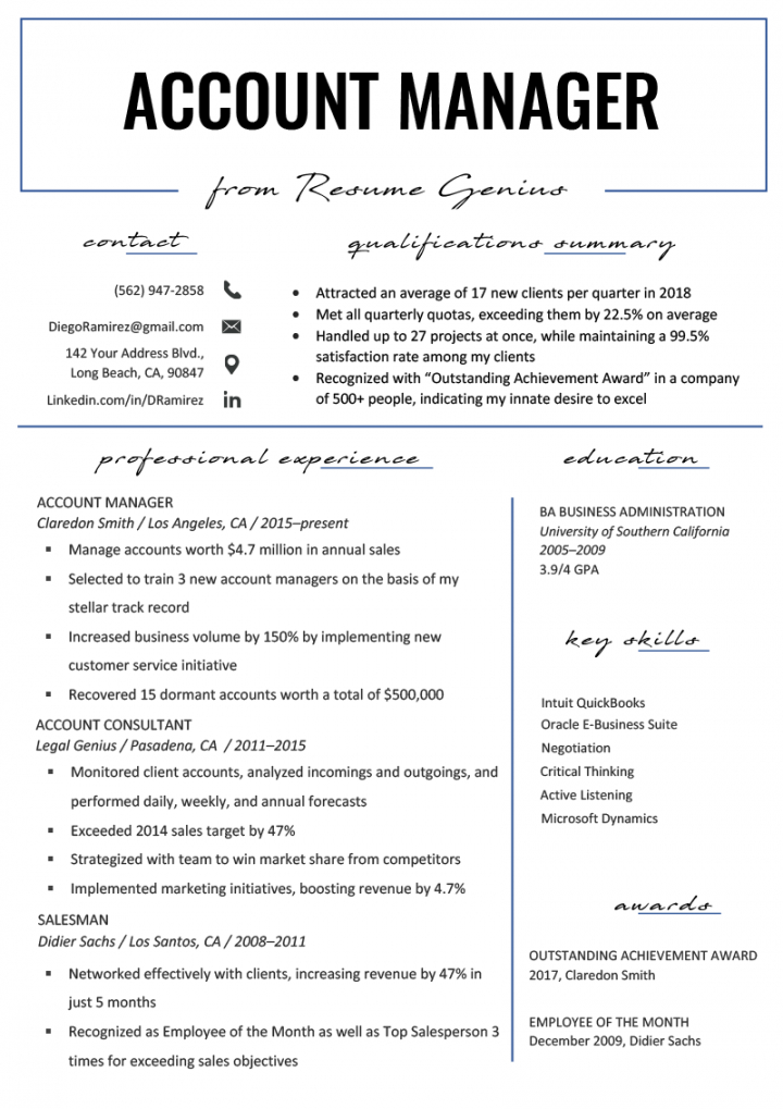 free account manager resume sample &amp; writing tips  resume genius national account manager job description template