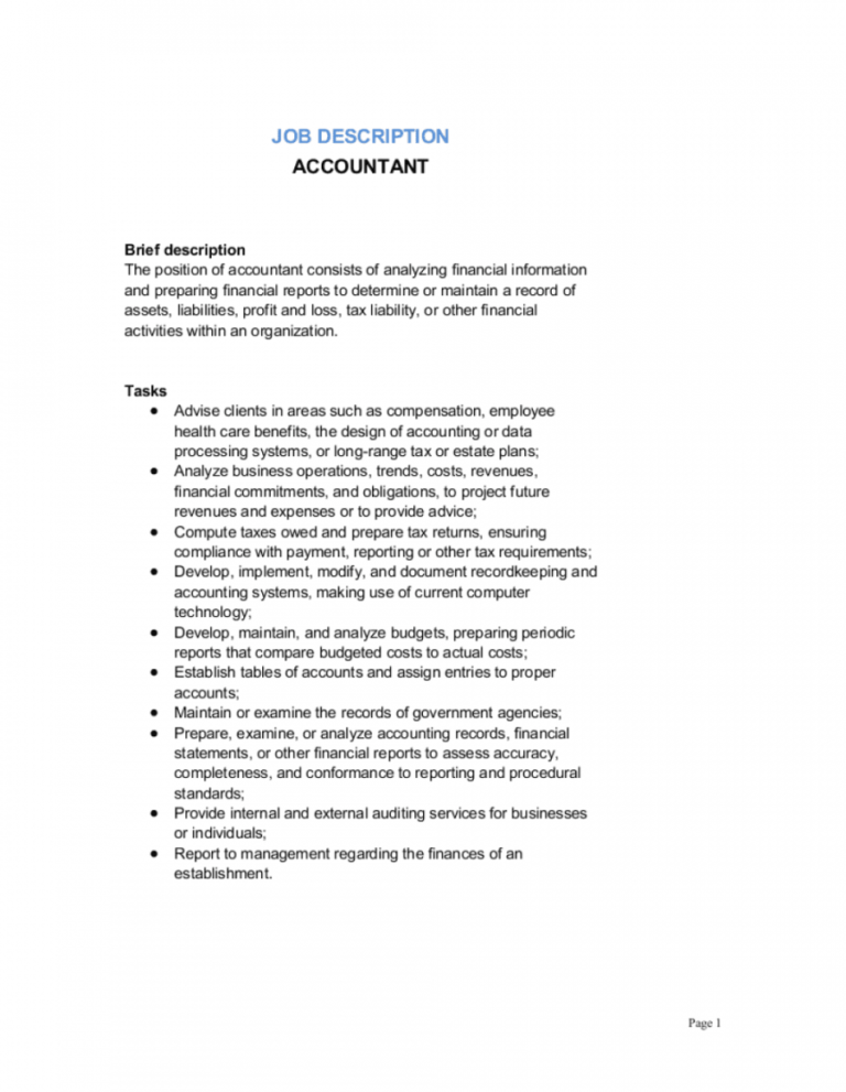 Free Accountant Job Description Template By Businessinabox Accounting 