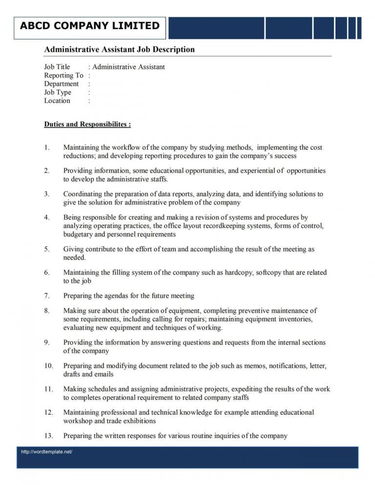 Free Administrative Assistant Job Description Template ...