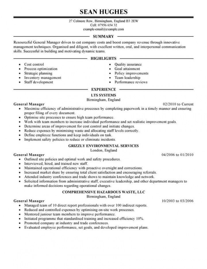 free best general manager resume example  livecareer general manager job description template doc