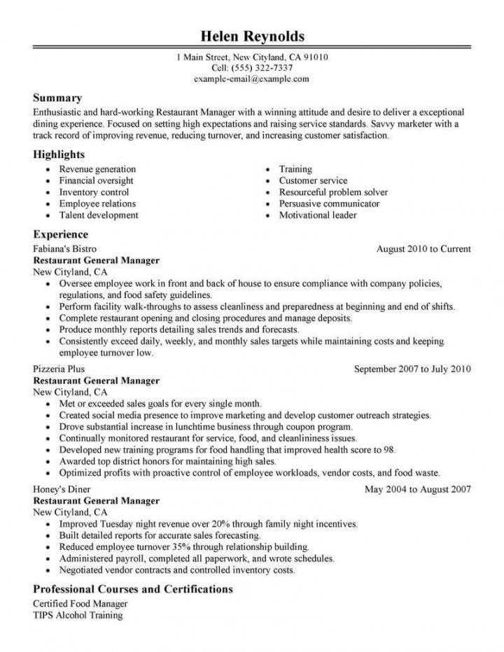 free best restaurant manager resume example  livecareer restaurant manager job description template