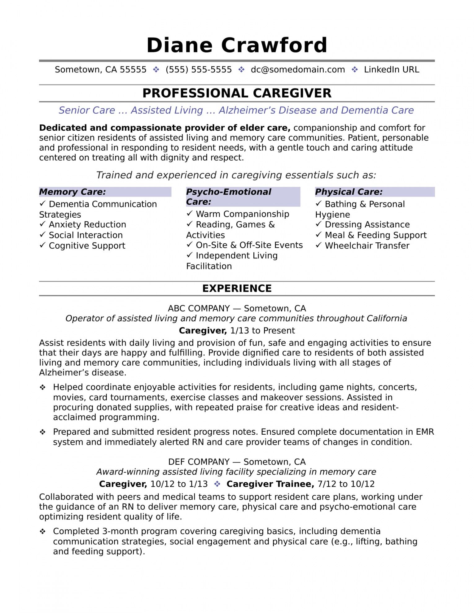 Caregiver Job Description Template