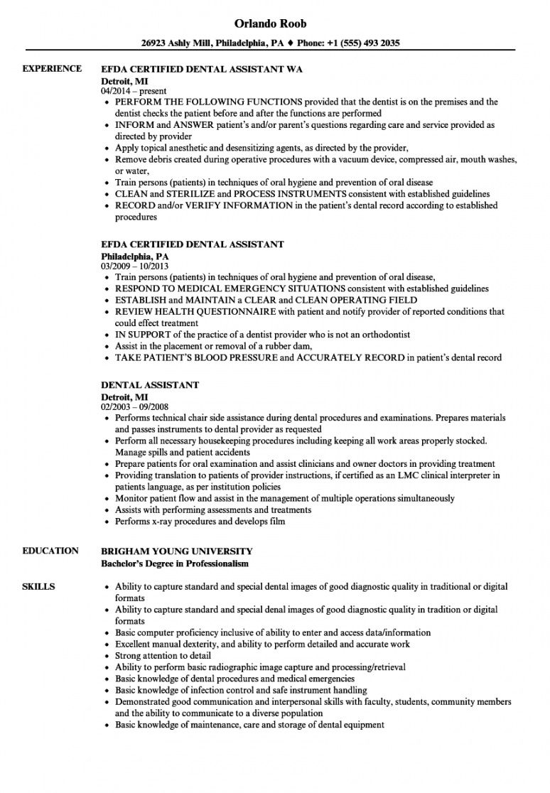 Free Dental Assistant Resume Samples Velvet Jobs Dental Assistant Job 