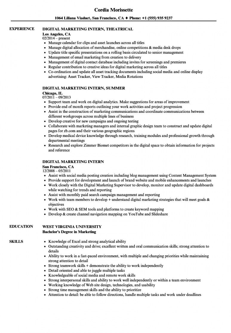 free digital marketing intern resume samples  velvet jobs social media intern job description template pdf