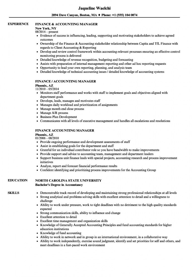 Free Finance & Accounting Manager Resume Samples Velvet Jobs Accounting