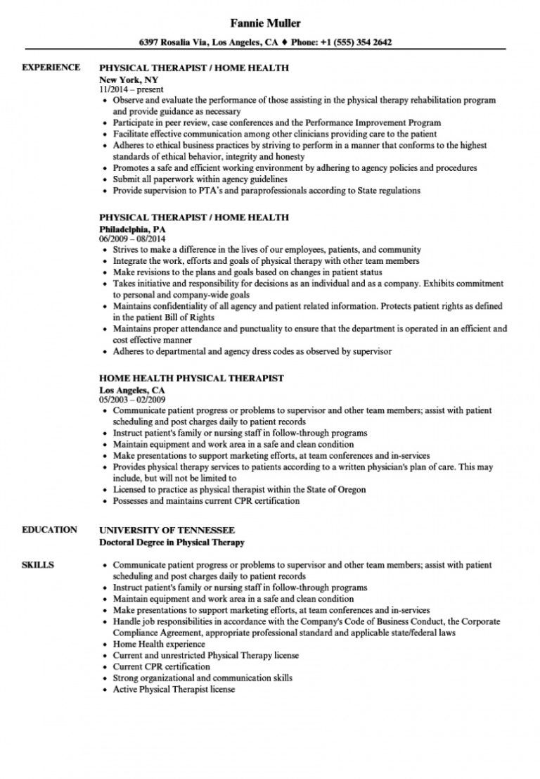 Free Home Health Physical Therapist Resume Samples Velvet Jobs Physical Therapist Job