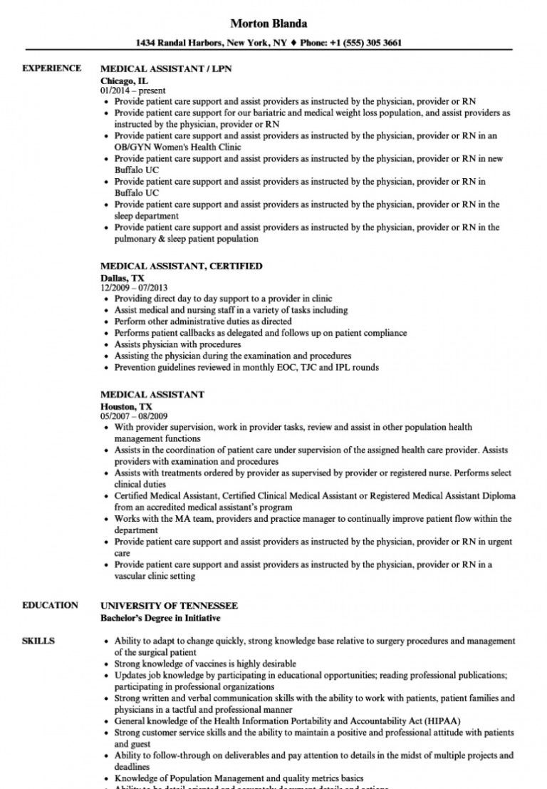 Medical Assistant Job Description Resume Sample