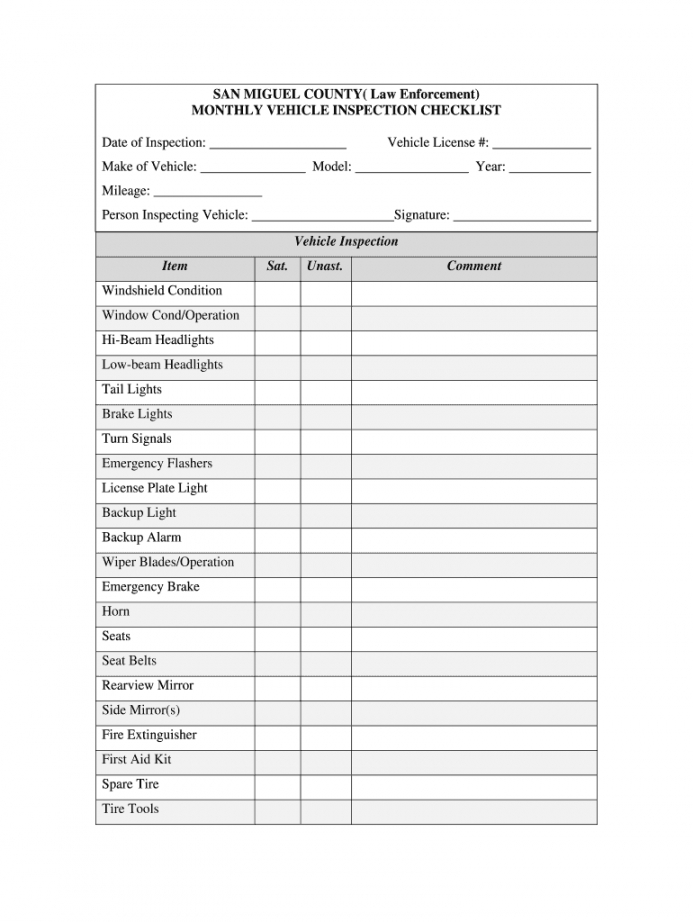 free monthly vehicle inspection checklist  fill online truck maintenance checklist template