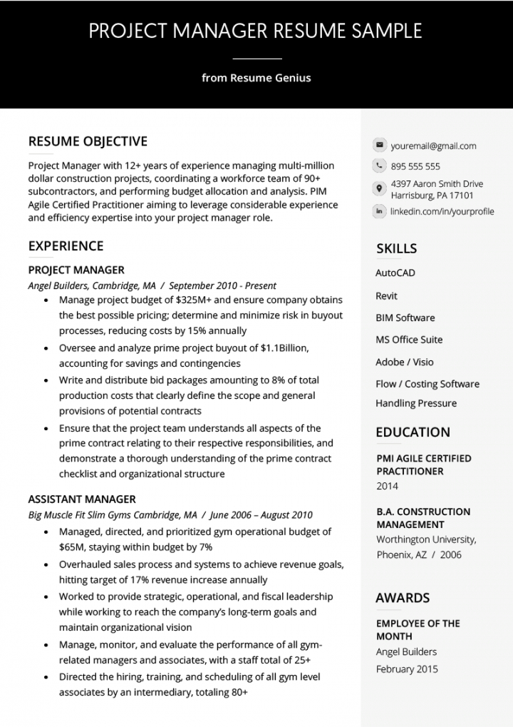 construction project manager resume template