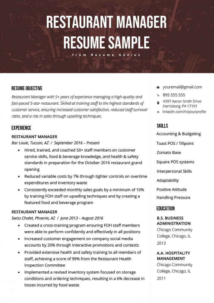 free restaurant manager resume sample &amp; tips  resume genius restaurant manager job description template pdf