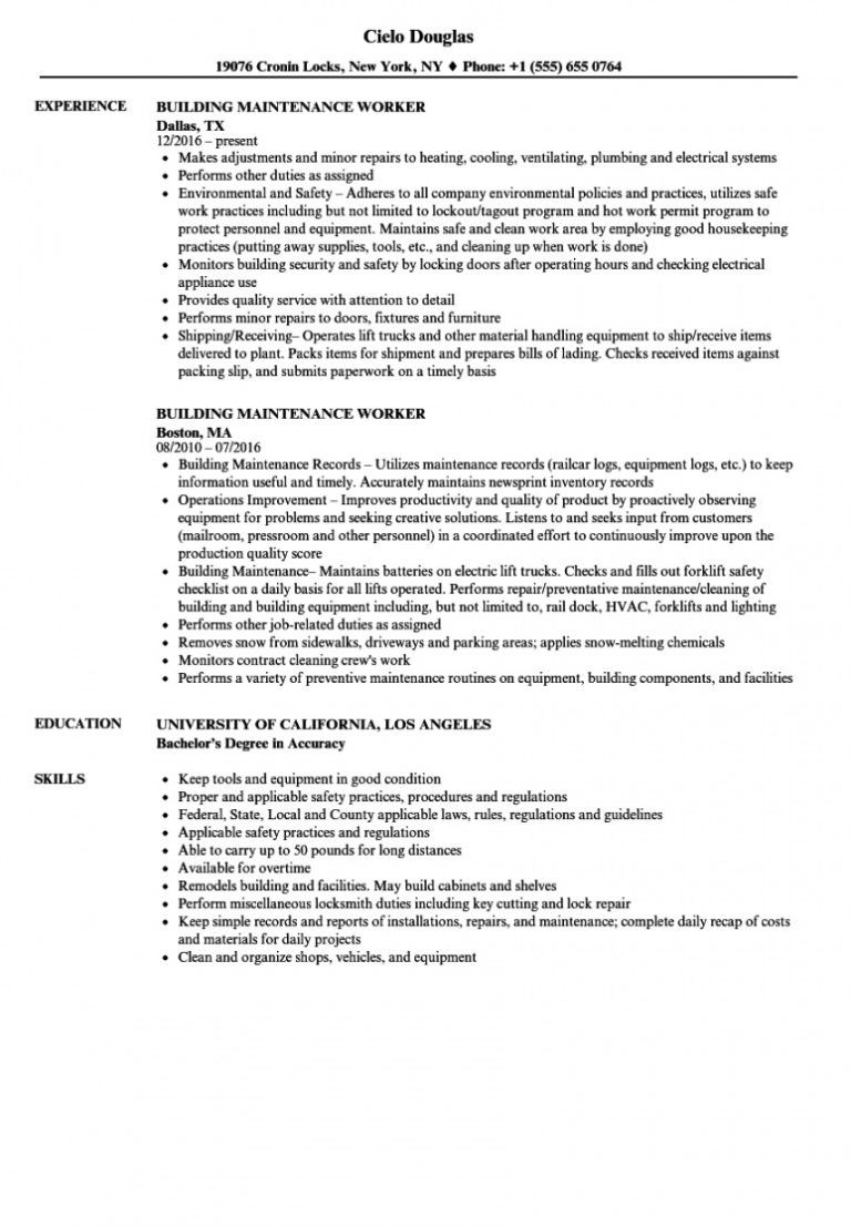 resume builder job description