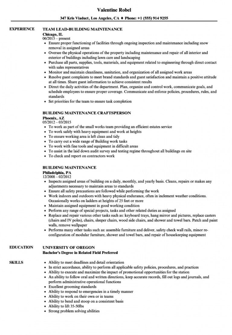 Free Resume Resume Builder Jobescription Building Maintenance Building 