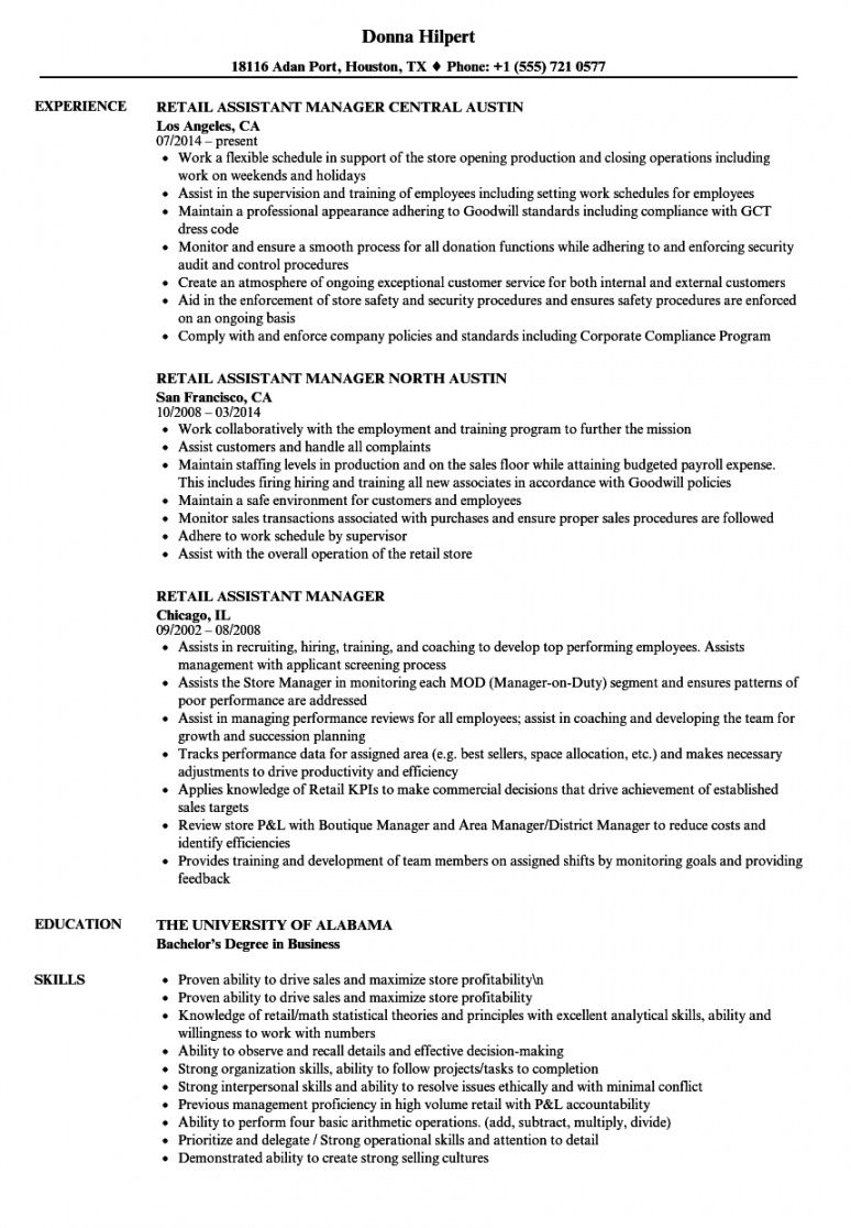 Assistant Manager Job Description Template