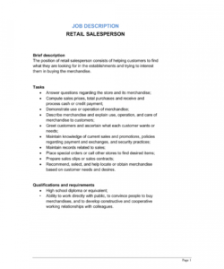 free retail salesperson job description template  by businessin salesperson job description template and sample