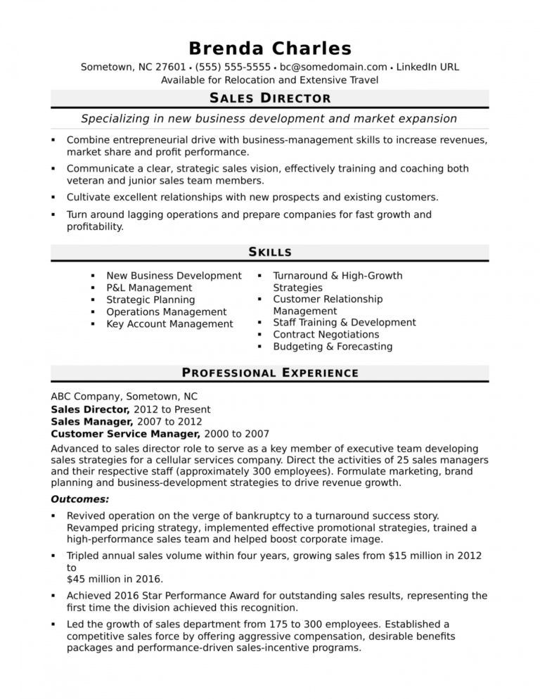 resume job description for sales director