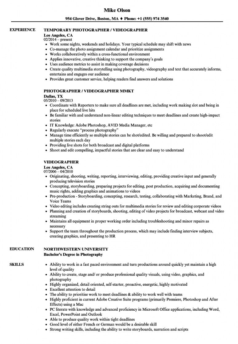 Videographer Job Description Template