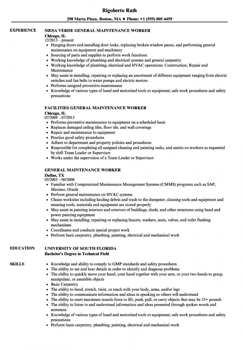 General Maintenance Worker Resume Samples Velvet Jobs Building