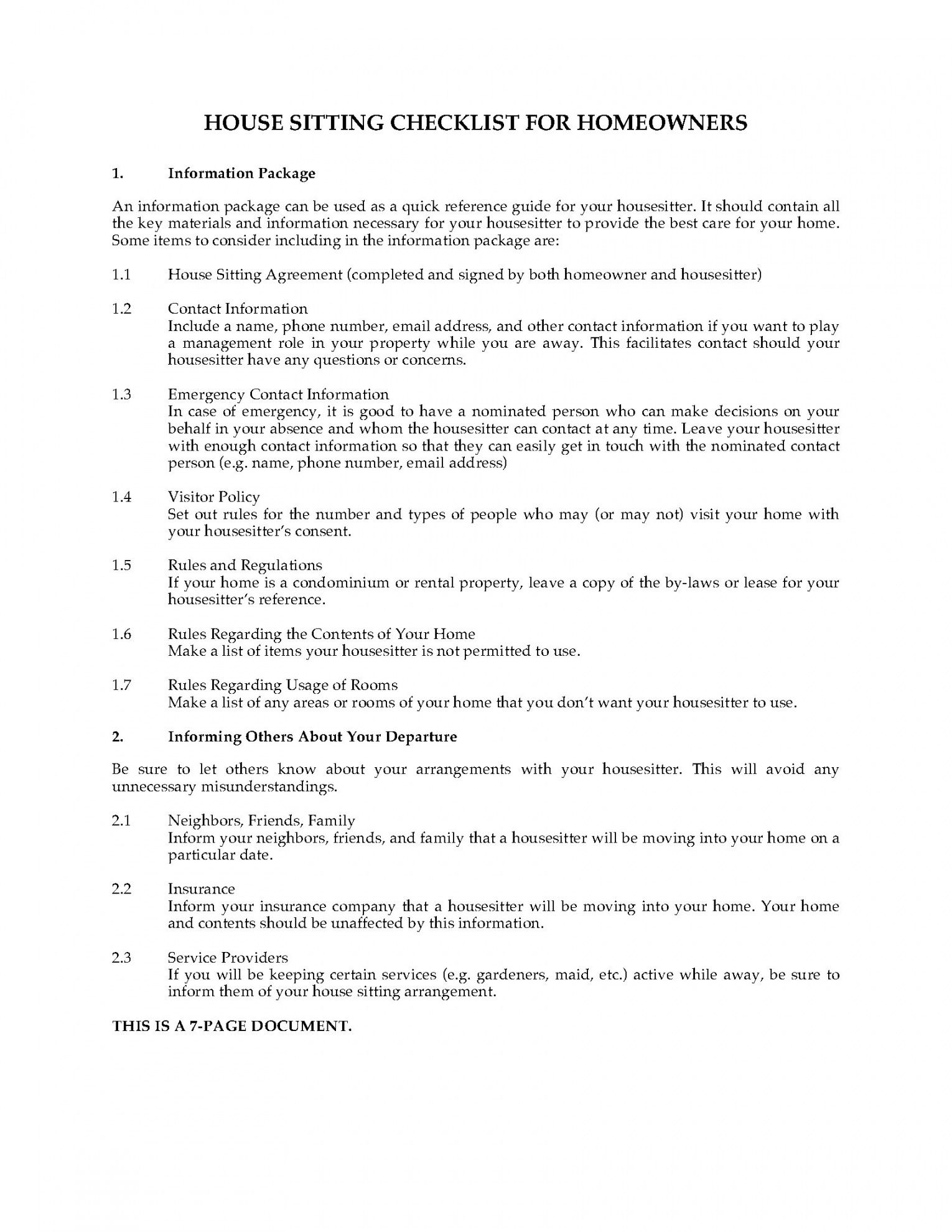 house sitting checklist house sitter checklist template doc