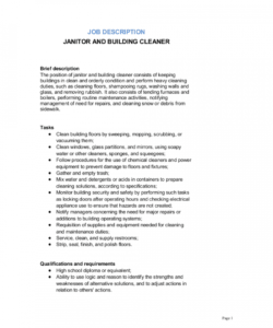 janitor and building cleaner job description template  by building maintenance job description template