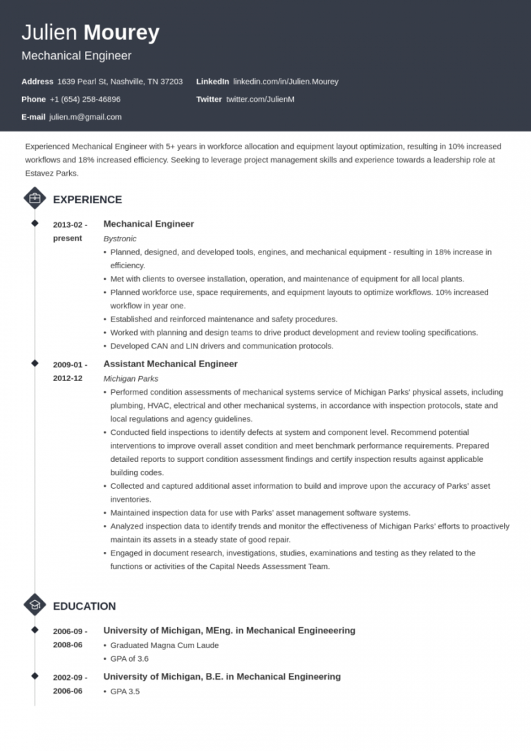 resume format for a fresher mechanical engineer