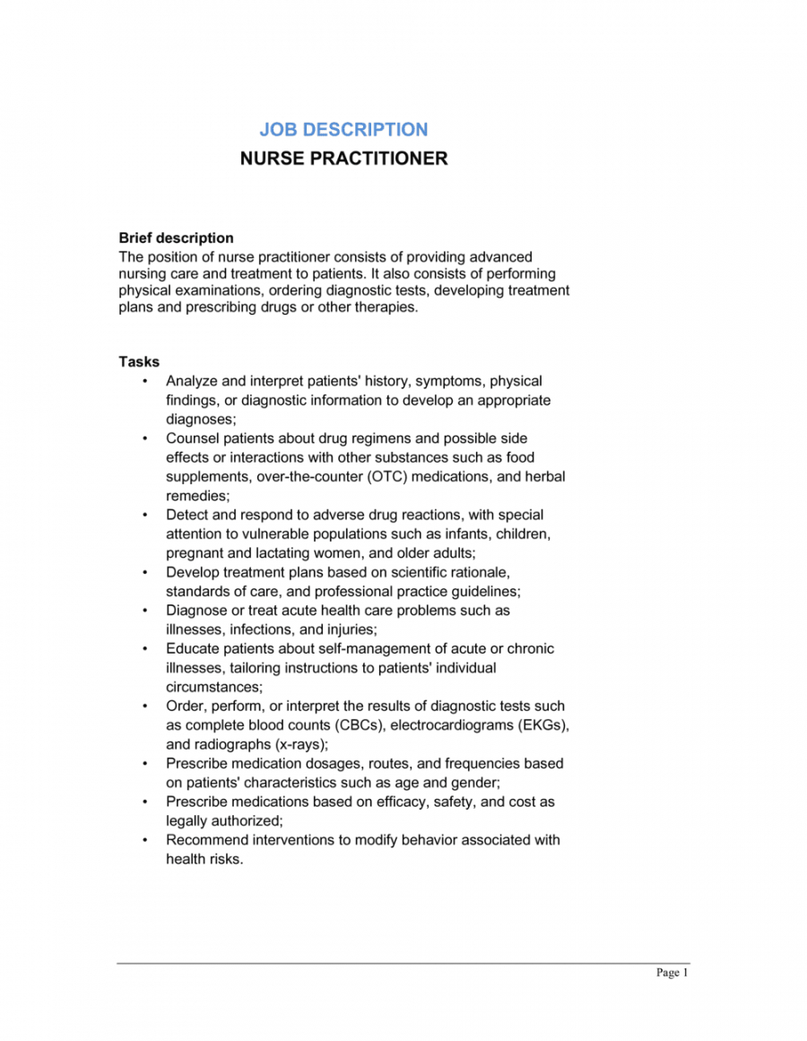 nurse practitioner job description template  by businessin nurse practitioner job description template