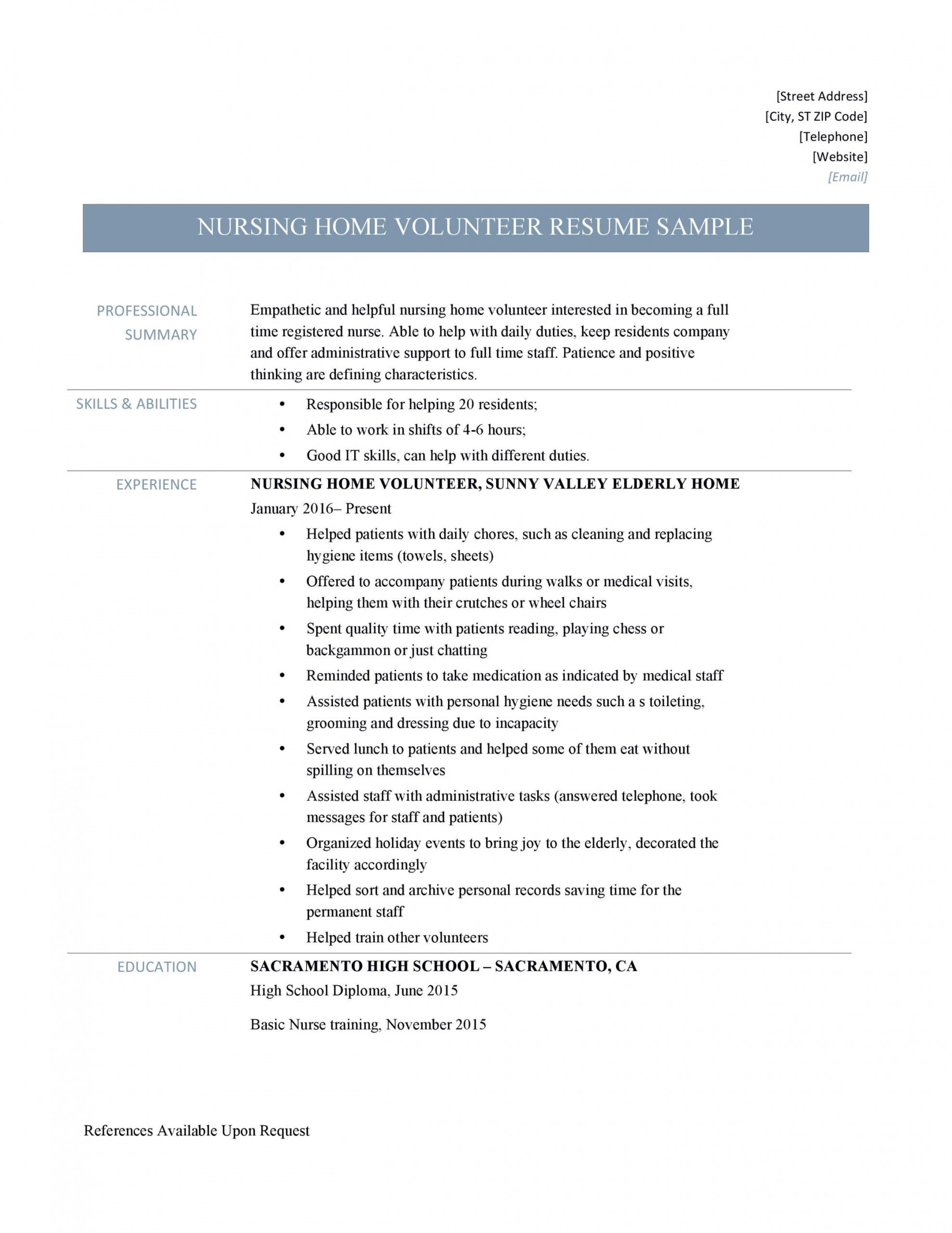 nursing home volunteer resume samples and job description volunteer job description template pdf