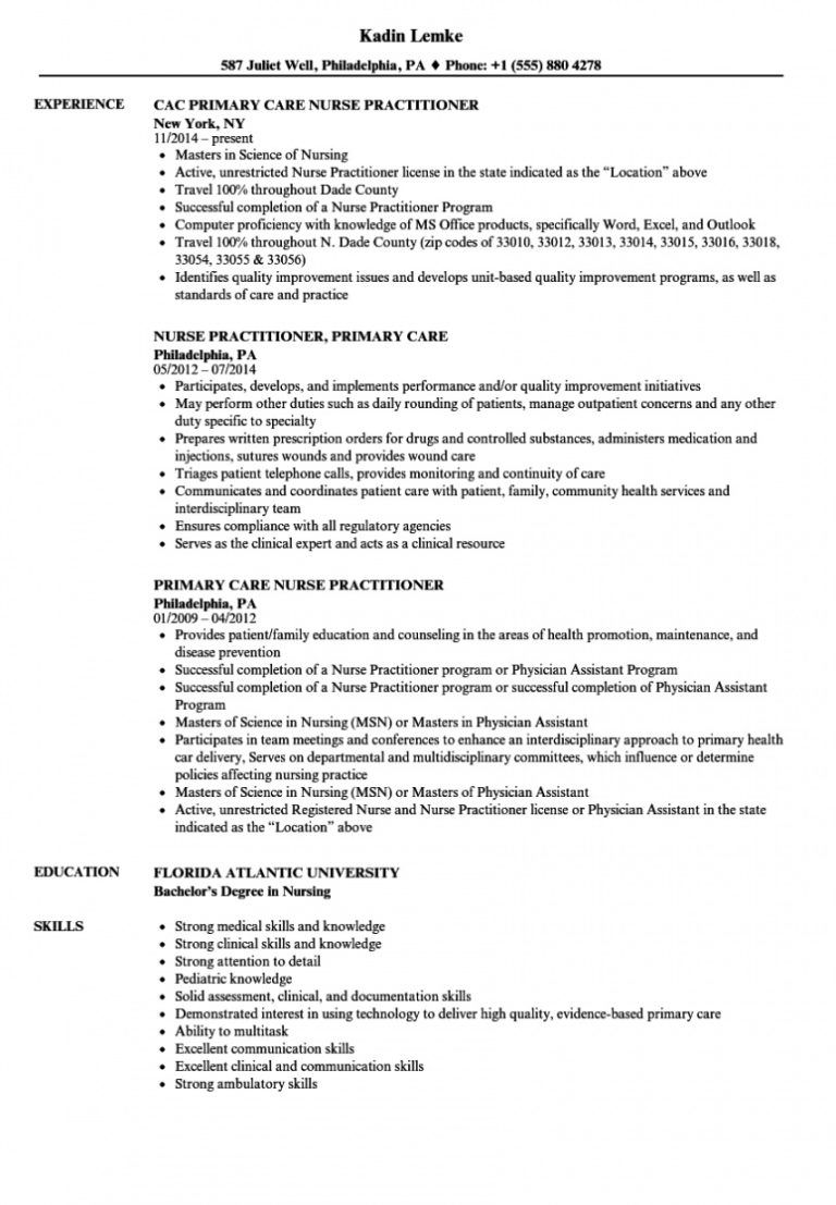 resume for a nurse practitioner job