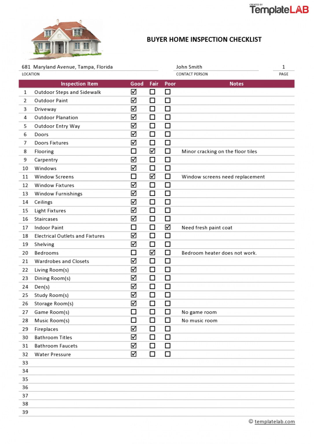 bank home appraisal checklist