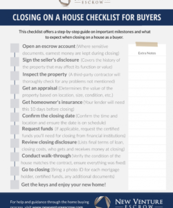 printable closing on a house checklist for buyers  new venture escrow home buyer checklist template examples