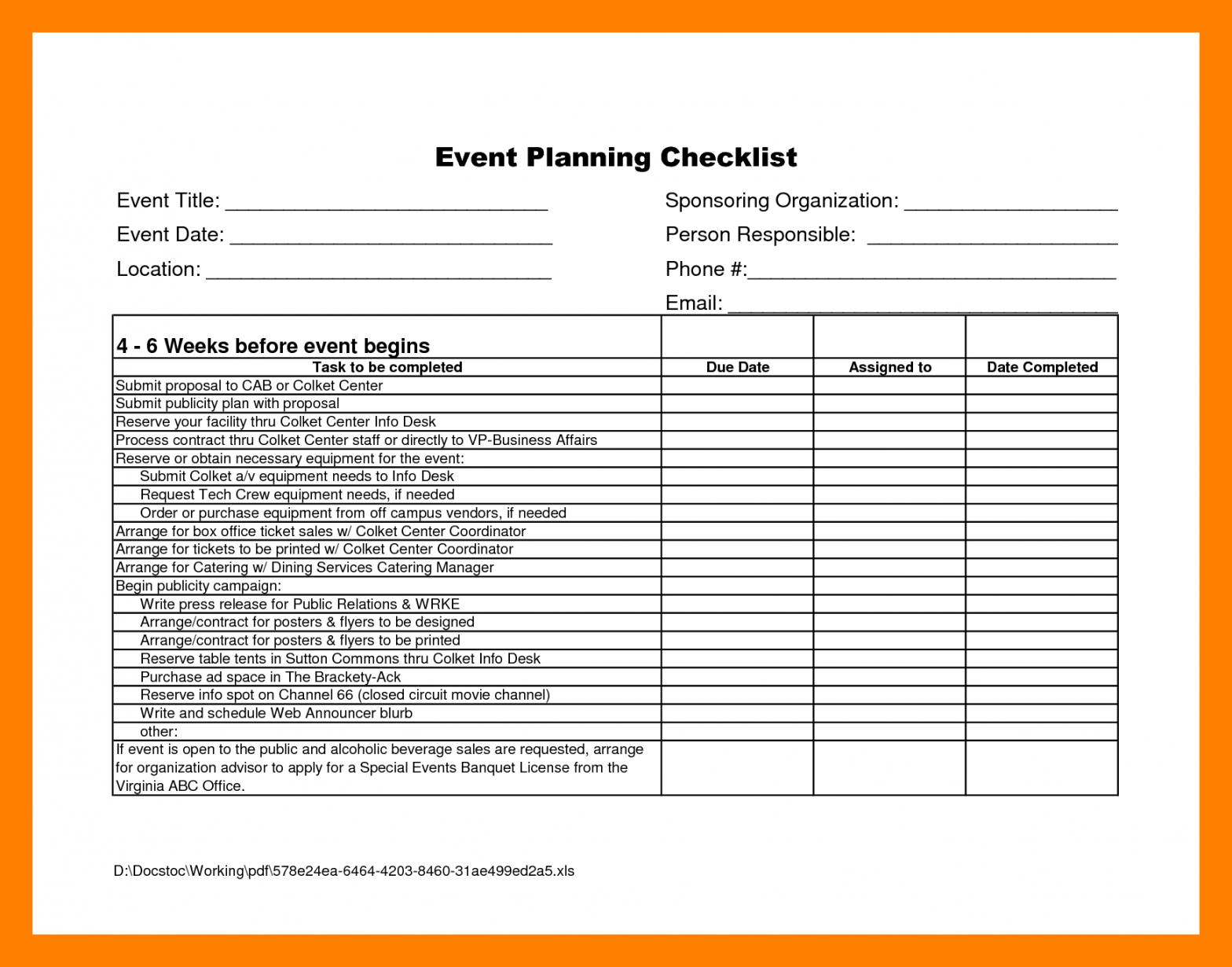 Corporate Event Planning Checklist Template