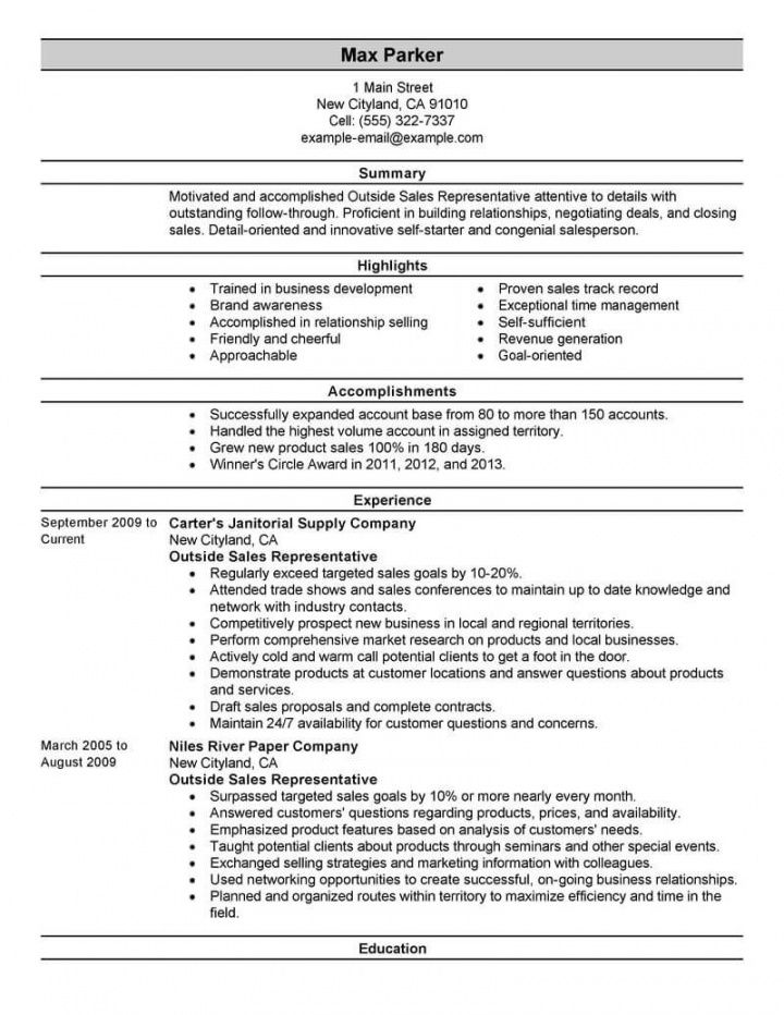 Professional Outside Sales Representative Resume Examples Outside Sales