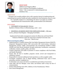 qhse &amp;amp; food hygiene officer  cv safety officer job description template and sample