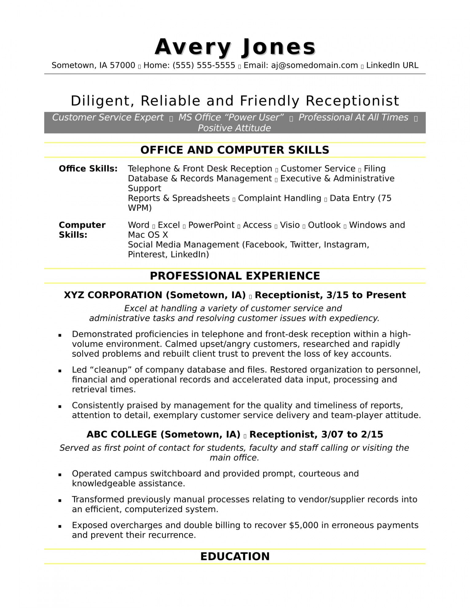 receptionist resume sample  monster receptionist job description template and sample