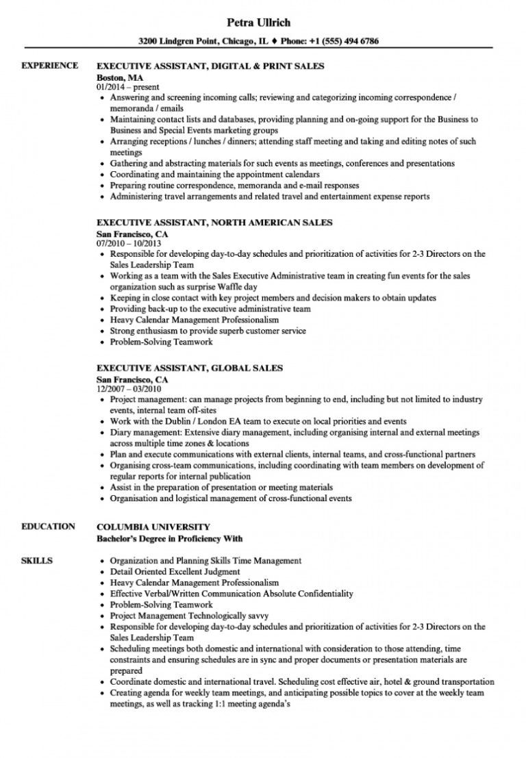 Sales Executive Assistant Resume Samples Velvet Jobs Executive 