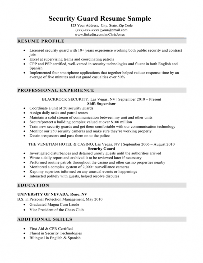 Security Guard Resume Sample Writing Tips Resume Companion Security