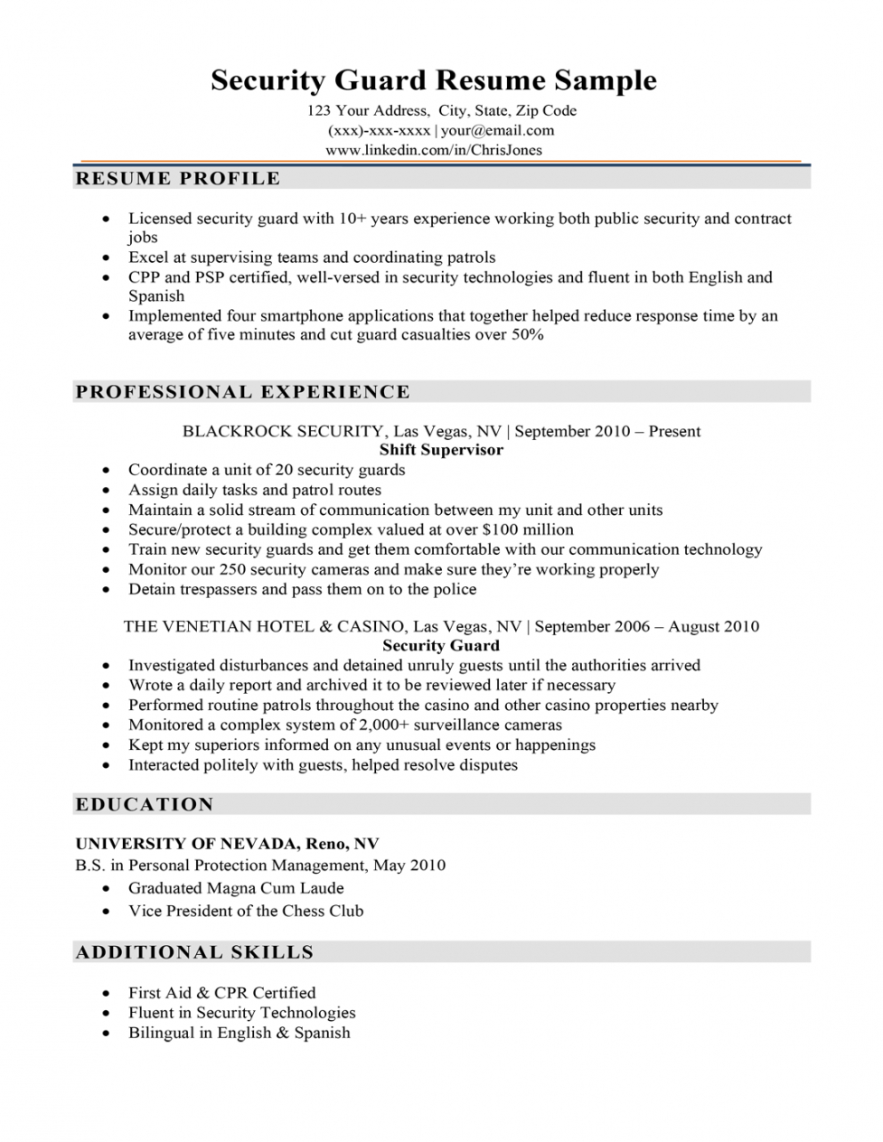 Security Guard Resume Sample & Writing Tips Resume Companion Security Officer Job Description ...