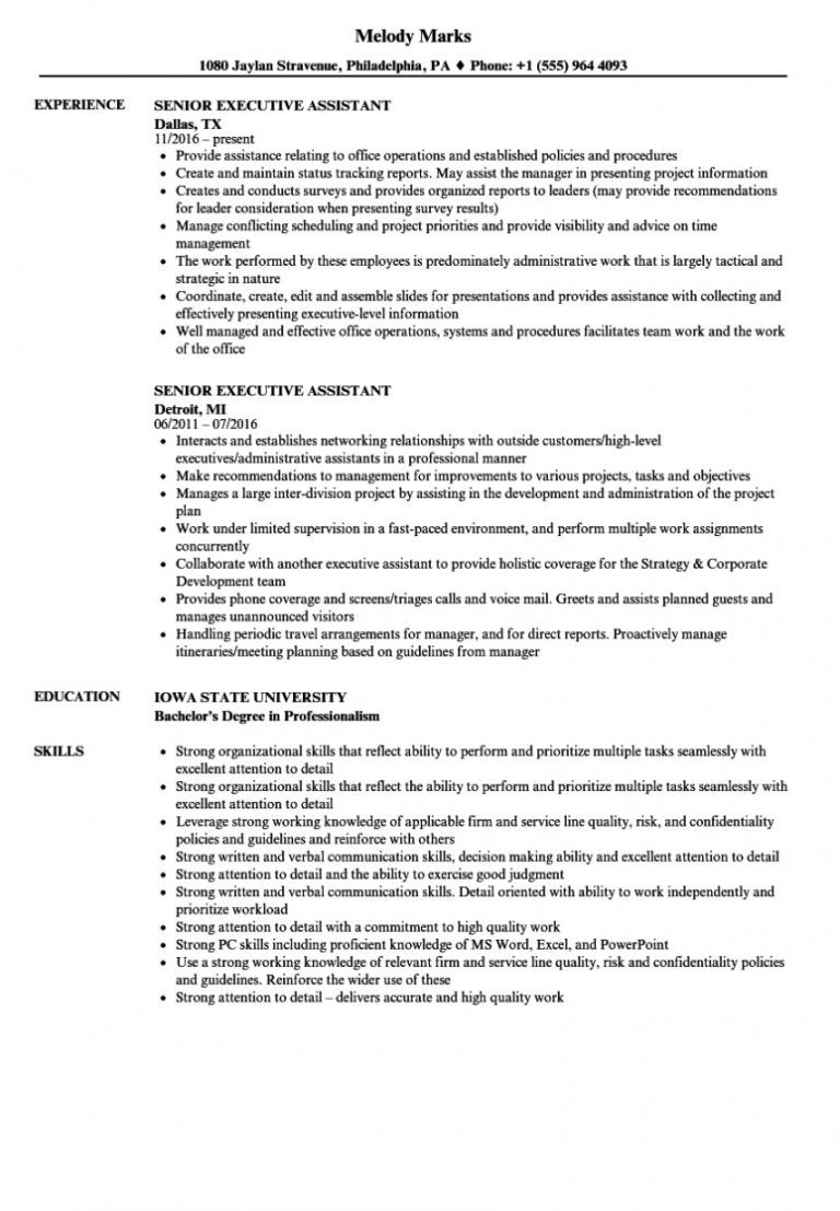 Senior Executive Assistant Resume Samples Velvet Jobs Executive Assistant Job Description 3634