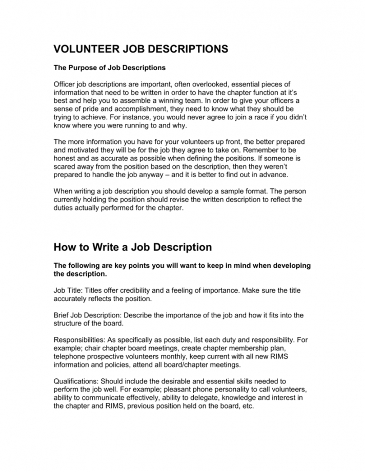 volunteer job descriptions volunteer job description template pdf