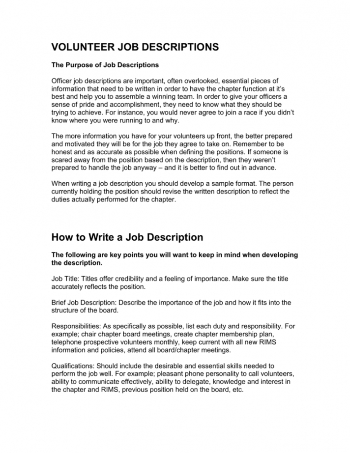 Volunteer Job Description Template Dremelmicro
