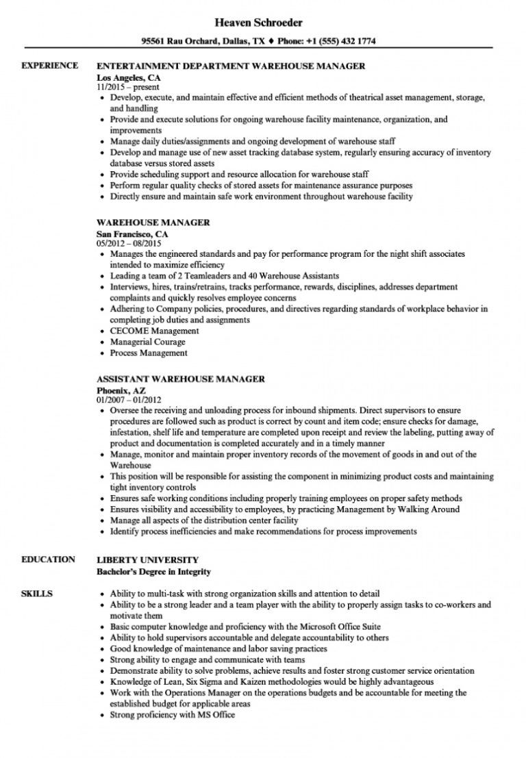 Warehouse Manager Resume Samples Velvet Jobs Warehouse Manager Job Description Template Pdf 768x1107 