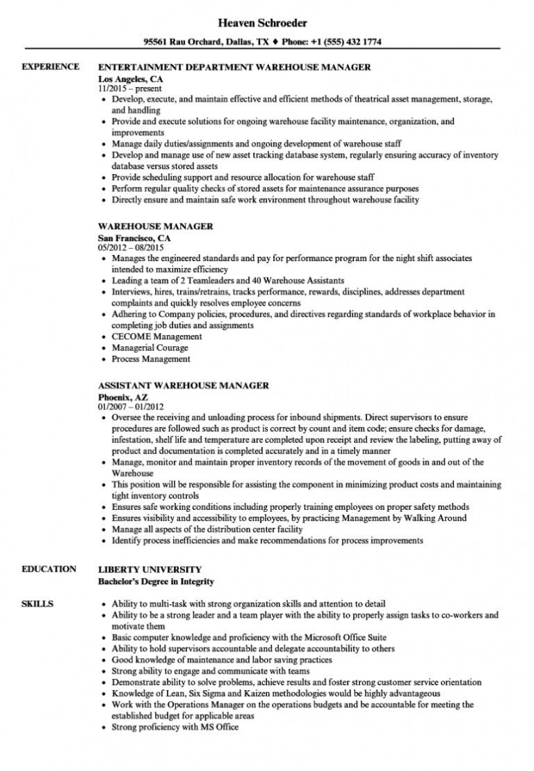 Warehouse Manager Resume Samples Velvet Jobs Warehouse Manager Job 