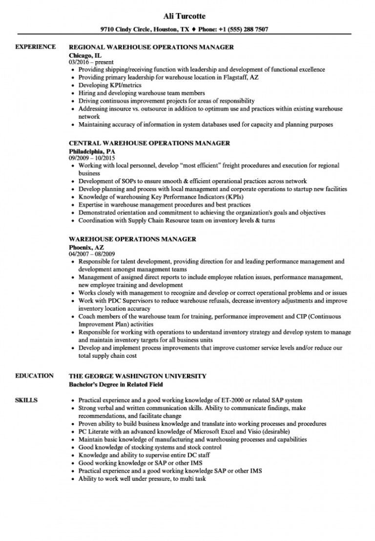 Warehouse Operations Manager Resume Samples Velvet Jobs Warehouse 