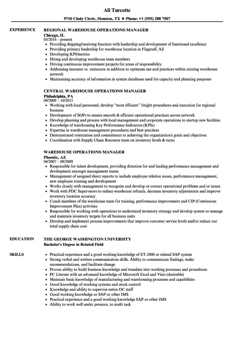 Warehouse Operations Manager Job Description Sample