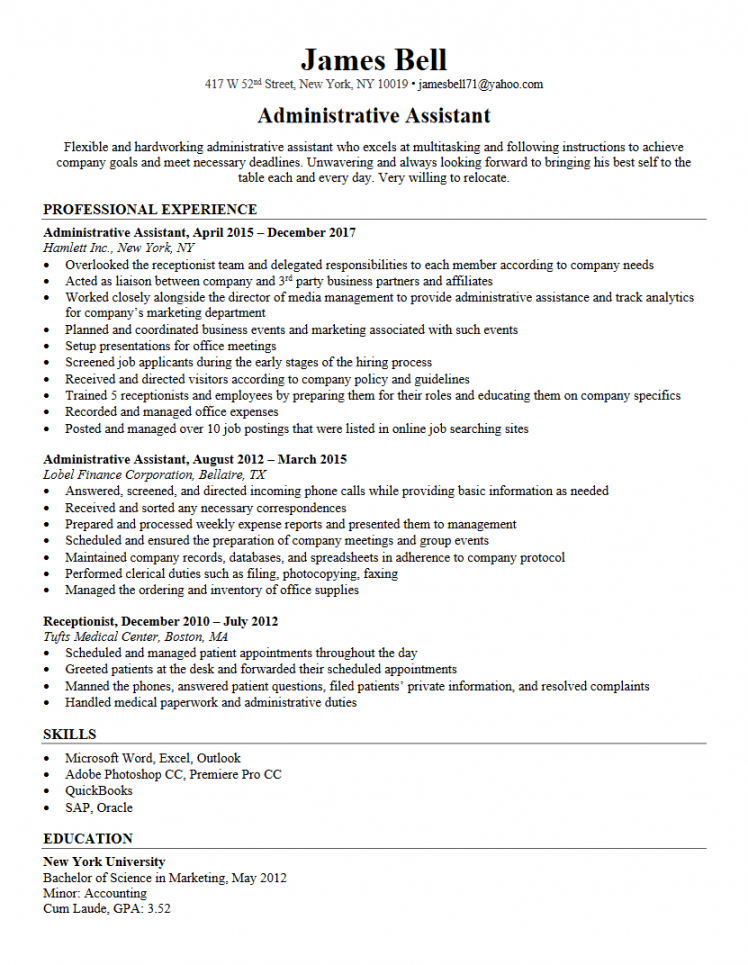 Office Assistant Job Summary For Resume