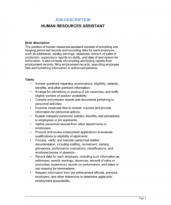 free human resources assistant job description template  by hr job description template pdf